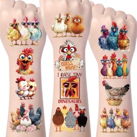 Yoyuspy Funny Chicken Temporary Tattoos - 200+ Funny Chicken Birthday Decorations Favors Supplies, Rooster Hen Tattoo Stickers Gifts for Kids Adults, Farm Animals Party Decor Prizes Rewards