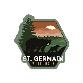 Die Cut Sticker St Germain, Wisconsin, Vector Bear Family, Contour Vinyl Sticker 3 to 6 inches, (Waterproof Decal for Cars, Water Bottles, Laptops, Coolers), Large