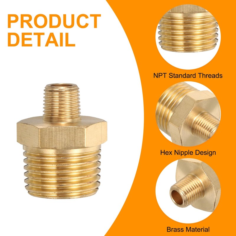 sourcing map 2pcs Hex Nipple Brass Pipe Fitting, 1/8 NPT