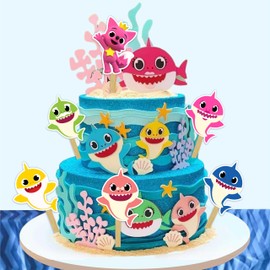 "Bby Shrk Cupcake Toppers – Cute Party Decorations for Bby Shrk-Themed Birthdays – Fun & Colorful Cake Toppers for Birthday Parties – Multicolor Set of 24"