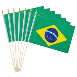 GSYLPFT 12 Pack Brazil Flags on Sticks Brazilian Small Mini Hand Held Flags for Office Classroom Holiday Party Decorations