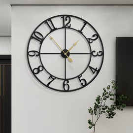 LEIKE 32" Large Wall Clock for Living Room Decor-Modern Big Round Metal Decorative Battery Operated Silent Wall Clock for Bedroom,Dinning Room,Farmhouse,Office Wall (Black,32", Arab Numeral)