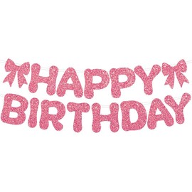 Pink Glitter Happy Birthday Banner with Bows, Party Decoration, 15.8 cm Letters