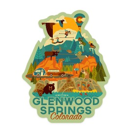 Die Cut Sticker Glenwood Springs, Colorado, Geometric, Contour Vinyl Sticker 1 to 3 inches (Waterproof Decal for Cars, Water Bottles, Laptops, Coolers), Small