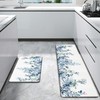 Bulijojo Blue Leaves Anti Fatigue Kitchen Floor Mats Set of