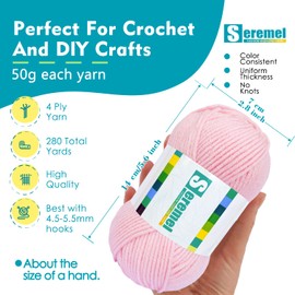 2 Skein（2×50g） Crochet/Knitting Yarn，Soft Fluffy 100% Acrylic Yarn，Pink，Blue，Brown，Black，White，Grey Yarn for Crocheting Clearance (Pink)