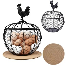 Wire Egg Basket for Gathering Fresh Eggs with Handle | Metal Egg Holder Countertop | Farm Fresh Egg Collection Storage Holder | Suitable for Kitchen, Countertop and Farm (About 36 Eggs)