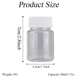 VASANA 12Pcs 50ml/1.7oz Clear Empty Plastic Bottle with White Screw Cap Refillable Sample Vial Mini Storage Bottles Travel Small Container Wide Mouth Reagent Bottle for Home Lab