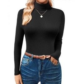 GKBK Women's Turtleneck Sweaters Long Sleeve Ribbed Basic Tees Shirts Lightweight Thermal Underwear Warm Layering Tops Fall Outfits 2025 Trendy Black