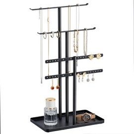 Jewelry Stand Organizer Black - 37CM Tall Sturdy Metal, 3-Tier Jewelry Holder for Necklace, Earring, Bracelet, Ring