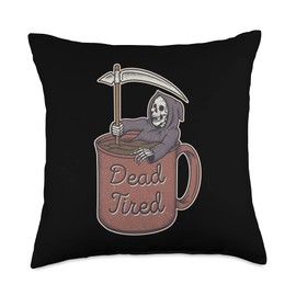 Smarty Pants Designs Dead Tired Skeleton Needs, Coffee Lover Throw Pillow, 18x18, Multicolor