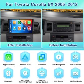 Fuluku【for Toyota Corolla EX 2005-2012】 2+64GB Android 13 Car Stereo with Wireless Carplay Android Auto, 9'' Touchscreen Car Radio GPS WiFi Bluetooth SWC FM RDS SWC Mic Backup Camera