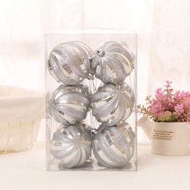 LEDMOMO Christmas Ornament, Ball, Spiral, Luxurious Decoration, Silver, 12 pcs, 2.4 inches (6 cm)