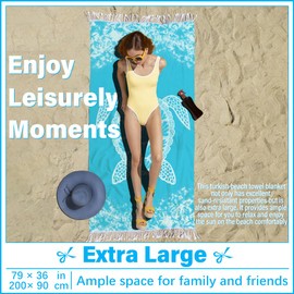 Vikumond Thin Turkish Beach Towel Lightweight Soft Cotton Extra Large XL Oversized Sand Free Sandproof Absorbent Quick Dry Towels Cloud Bath Pool Travel Compact Essentials Accessories for Adult Gifts