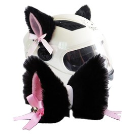 S.fields.inc Cat Ears for Helmets, Motorcycle, Aftermarket Bicycle, Ribbon, Bell Included, Helmet Parts Accessories (Black)