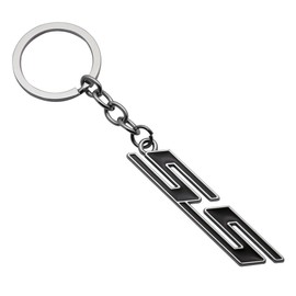 Aimoll 1Pc Chrome Finish Super Sport SS Key Chain 3D Metal Keychain Fob Ring Keychain Replacement for SS (Black)