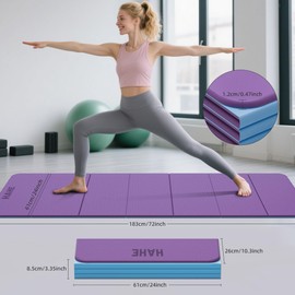 HAHE 7-Fold Design Extra Thick Yoga Mat 72"L x 24"W x 0.47",TPE Fitness Exercise Mats, Non-Slip Foldable Yoga Mat, High Density, Portable for Men & Women, Yoga, Pilates, Home Gym (Purple & Sky Blue)
