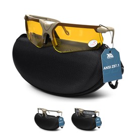 xaegistac Shooting Glasses with Case Anti Fog Hunting Safety Glasses for Men Women (Yellow Lens-Khaki Frame)