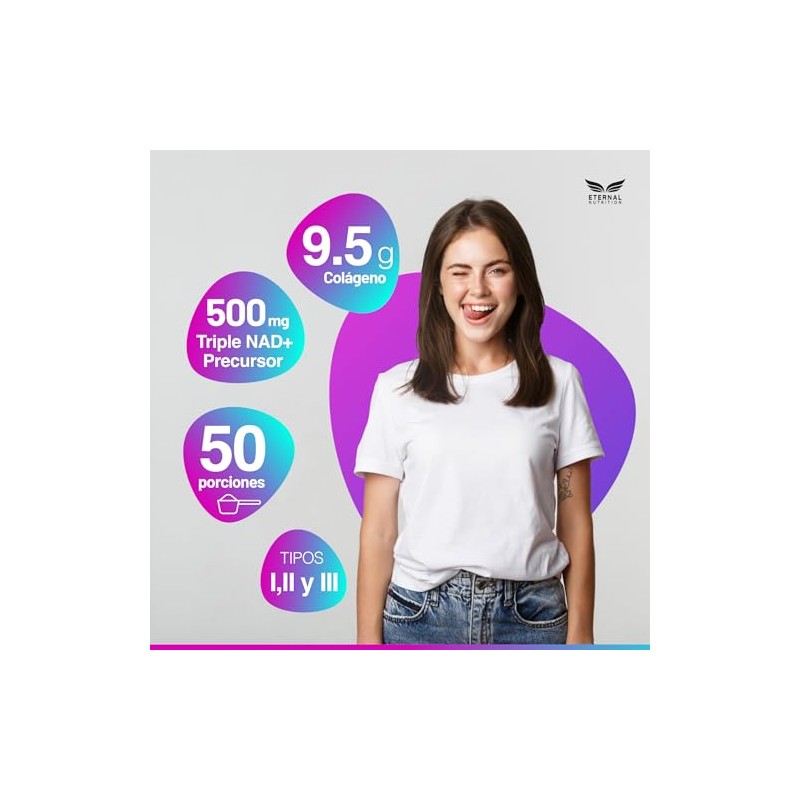 ETERNAL NUTRITION Péptidos de Colágeno Hidrolizado Bovino + NAD+ (500