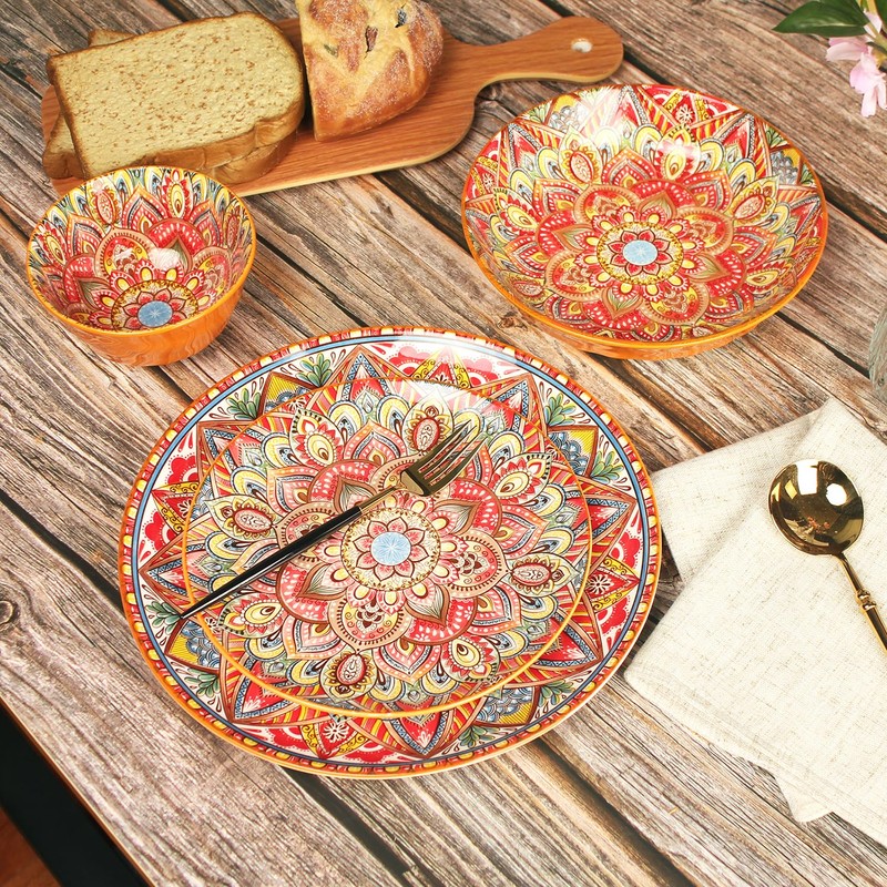 YA JU Mandala Dinnerware Sets (12 Pcs) Serves 4, Buffet