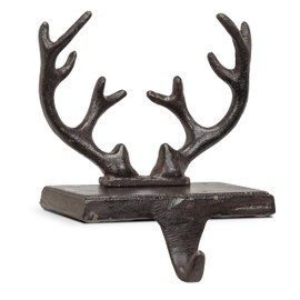 Abbott Collection Cast Iron Antlers Stocking Holder, Brown (7" H)