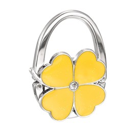 sourcing map Foldable Purse Hook - 2.48"x1.77"(LxW) Metal Portable Handbag Hanger Holder for Table Bag Storage Folding Decoration, Yellow