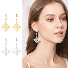 TEAMER Stainless Steel Witch Celtic Knot Witchcraft Earring for Women Geometric Hollow Earrings Vintage Wicca Amulet Jewellery, Stainless Steel, No Gemstone