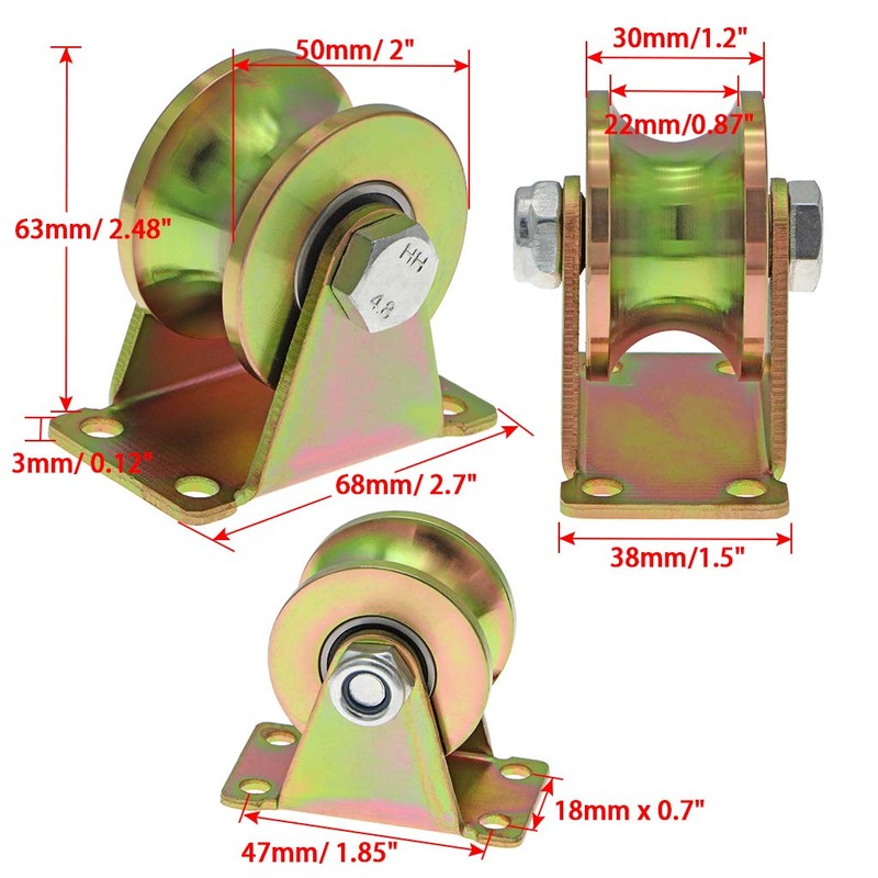 Skelang 4 Pcs 2" U-Type Groove Wheel Heavy Duty Rigid