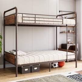GAOMON Bunk Bed Twin Over Twin,Metal Bunkbeds with Ladders & 16.6" Safety Guardrail,Twin Bunk Beds for Kids,Adults and Small Spaces,No Box Spring Needed,Brown