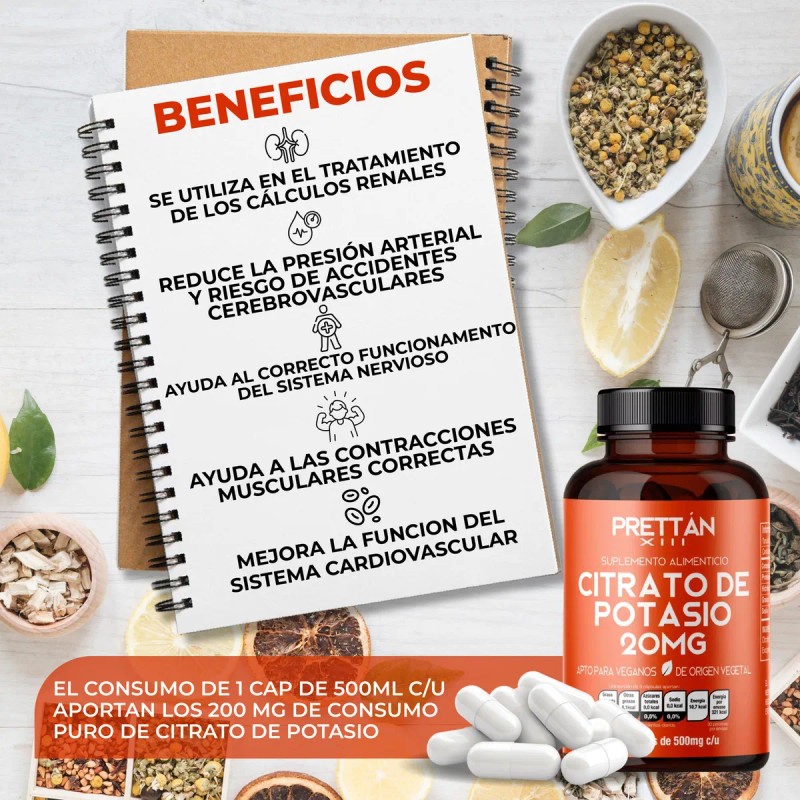 Citrato De Potasio 20mg Suplemento 90 Caps Prettan Sin Sabor