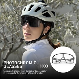 SCVCN Photochromic Cycling Glasses Men Women Mountain Bike Glasses Clear MTB Sports Sunglasses TR90 Biking Goggles Transition Bicycle Glasses Triathlon Running UV Protection