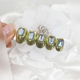 Green Topaz Handmade Nail Tips - Short Round Square / 그린토파즈 수제네일팁 - 숏라운드스퀘어