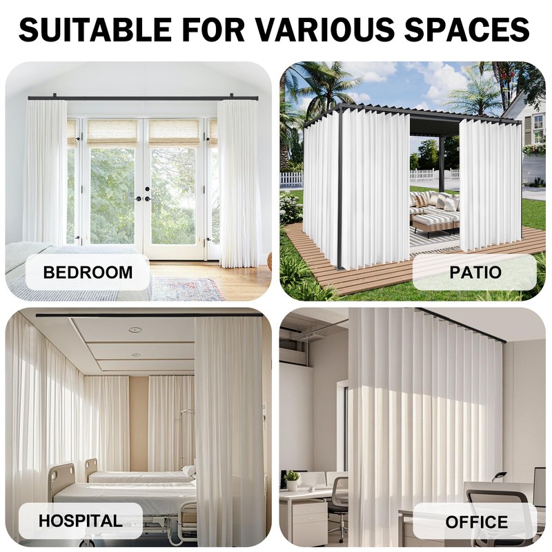 DOEIEZ Aluminum Ceiling Curtain Track Set with Hooks Ceiling Mount