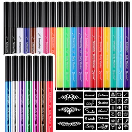 Body Marker Temporary Tattoo Markers depvision 26 Colors Body Markers, 138 pcs Large Tattoo Stencils for Kids and Adults,Glitter & Matte & Neon Glow, Skin-Safe Cosmetic Quality Long-Lasting