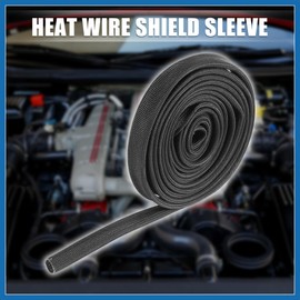 A ABSOPRO Fiberglass Heat Wire Shield Sleeve Heat High Temp Shield Adjustable Heat Shield 10ft 10mm 3/8" Black for Car Wire Protection Item Replacement