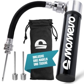 Momevo PocketAir - Mini Ball Pump with Flexible Hose for All Balls - Small, Plastic-Free Aluminium - Ball Pump for Football, Basketball, Volleyball (Matte Black)