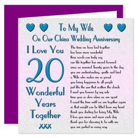 My Wife 20th Wedding Anniversary Card - On Our China Anniversary - 20 Years - Sentimental Verse I Love You