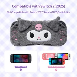 Kuitmor Cute Plush Protective Case Compatible with Switch 2 (2025), Anti-Scratch and Shock-Absorption Hard PC Shell Cover for Switch 2 Game Console and Joystick Controller - KLM
