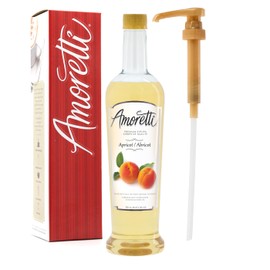 Amoretti - Premium Apricot Syrup, 94 Servings Per Bottle (750 ml), with Pump for Flavoring Coffees, Cocktails, and other Beverages, Gluten Free, GMO/GEO Free, Preservative Free