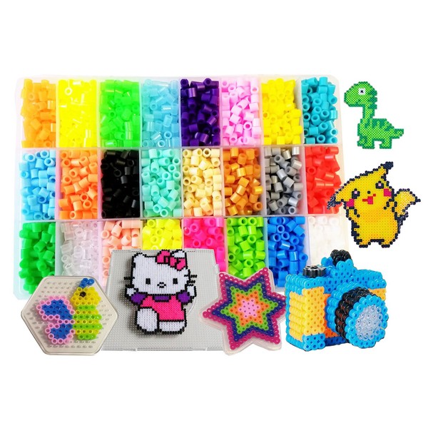 Fuse Beads Kit-4500pcs 5mm 24Colors(4 Glow in Dark) Pegboards 75 Patterns(15 Full Size) Ironing Papers Tweezers Storage Case Hama Beads Compatible Kit