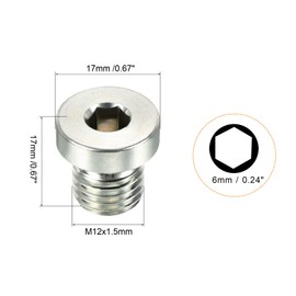 PATIKIL M12*1.5 Internal Hex Head Pipe Fitting Plug, Male Thread 45# Steel Socket Plug with Sealing Ring for Terminate Pipe Ends