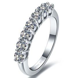 0.7CT Genuine 925 Silver Seven Stones NSCD Diamond Wedding Band Ring for Women