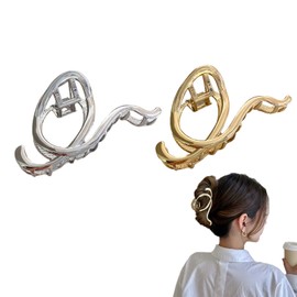 2 Pcs Hair Claw Large Hair Clip Hair Claw Set of 2 Metal Line Large Stylish Secure Loop Women Hair Accessories Hair Clips for Adults Stylish Hold Hair Clips Set - Metal Hair Claw Gold and Silver