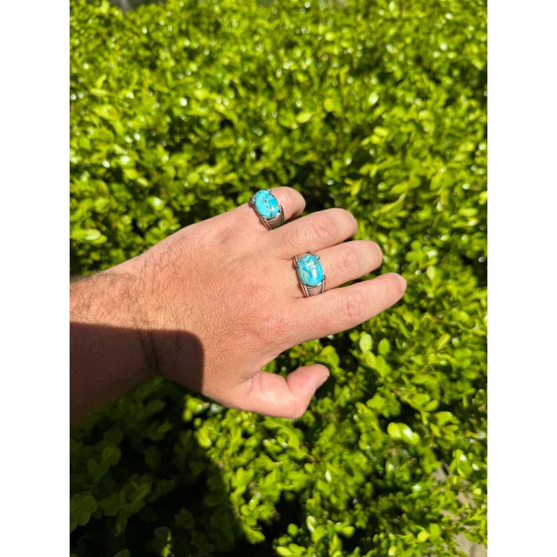 HarlemBling Blue Genuine Turquoise Mens Real Solid 925 Sterling Silver