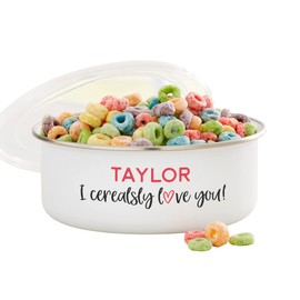Personalization Universe I Cerealsly Love You Enamel Bowl with Lid - Customizable Romantic Gift, Perfect for Cereal, Snacks, 20oz Serving Size, Kids, Valentine's Day Gift Idea