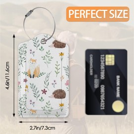 Deer Hedgehog Fox Owl Bear Luggage Tags Bag Tag with Privacy Cover Name Id Card Stainless Steel Loop Suitcase Labels Pu Leather Wild Forest Animals Baggage Tags for Travel,3 Pcs