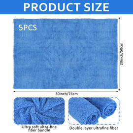Anmrept 5 PCS Extra Large Microfiber Cleaning Cloth 30"x20", Washable Reusable Floor Cloth for Squeegee Mop House Floor Kitchen Car Window Highly Absorbent, Lint and Streak Free (Blue)
