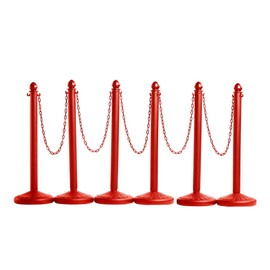 Montour Line Plastic Stanchion Red 2.5 Inch Diameter with 50 Foot Chain, 6-Pack, Crowd Control Barriers