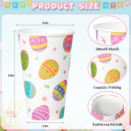 50Set 16oz Easter Cups with Lids and Sleeves, Disposable Paper Cup Bulk Cute Colorful Eggs Paper Drinking Cups for Easter Spring Party Decorations and Supplies