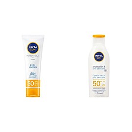 NIVEA SUN Protector Solar Facial para Piel Sensible (50 ml)  Protector Solar Corporal para piel Sensible Protect  Sensitive Bloque (200 ml) ador...   